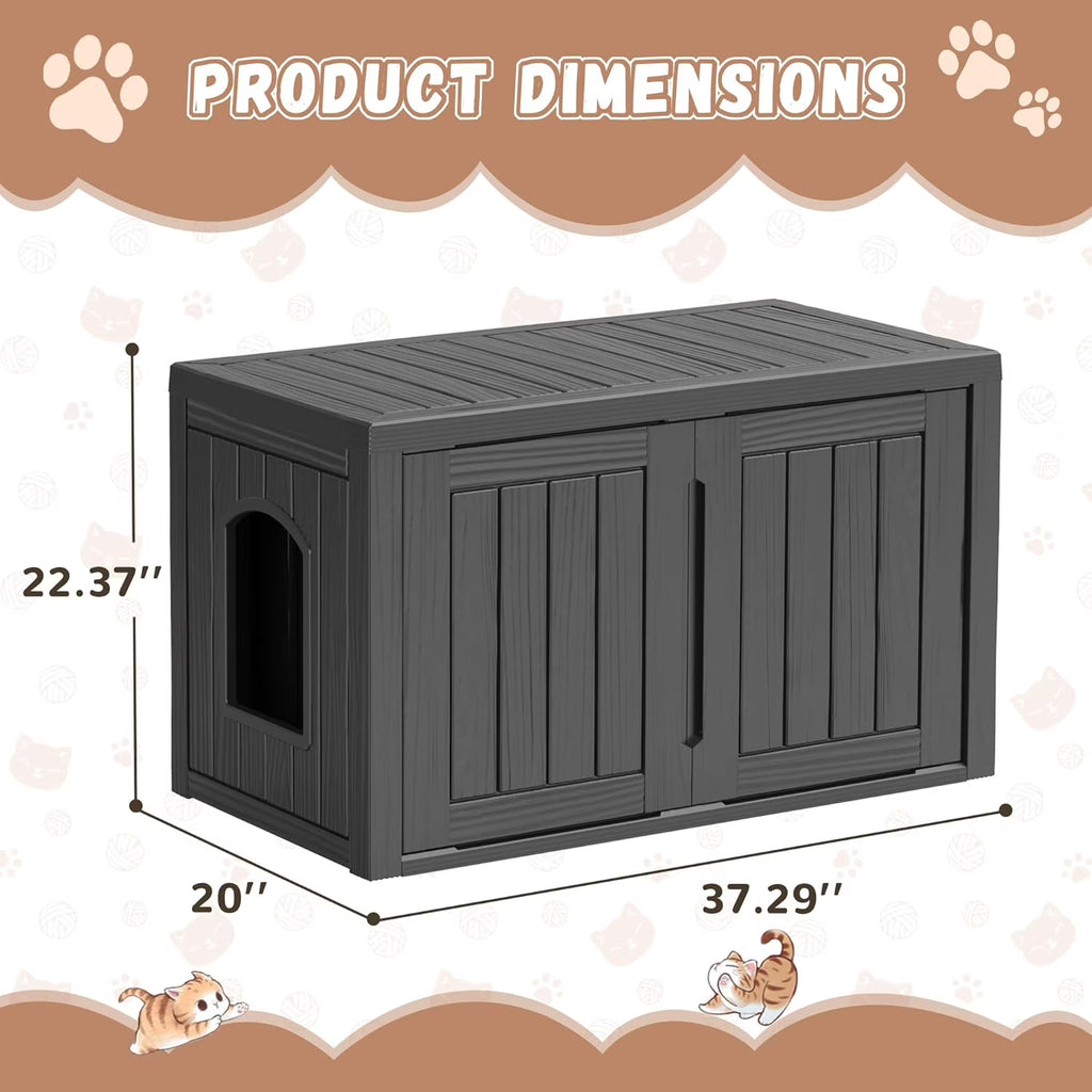 Joxxoaa Outdoor Resin Weatherproof Cat House Cabinet, Ventilated Insulated Pet Shelter, Scratch Resistant Washable Indoor Outdoor Cat Furniture, Black