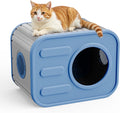 Joxxoaa Outdoor resin weatherproof cat house,ventilated and insulated for Cats,Kittens,Puppies,washable,easy to assemble,scratch and bite resistant,non-stick to hair (blue).
