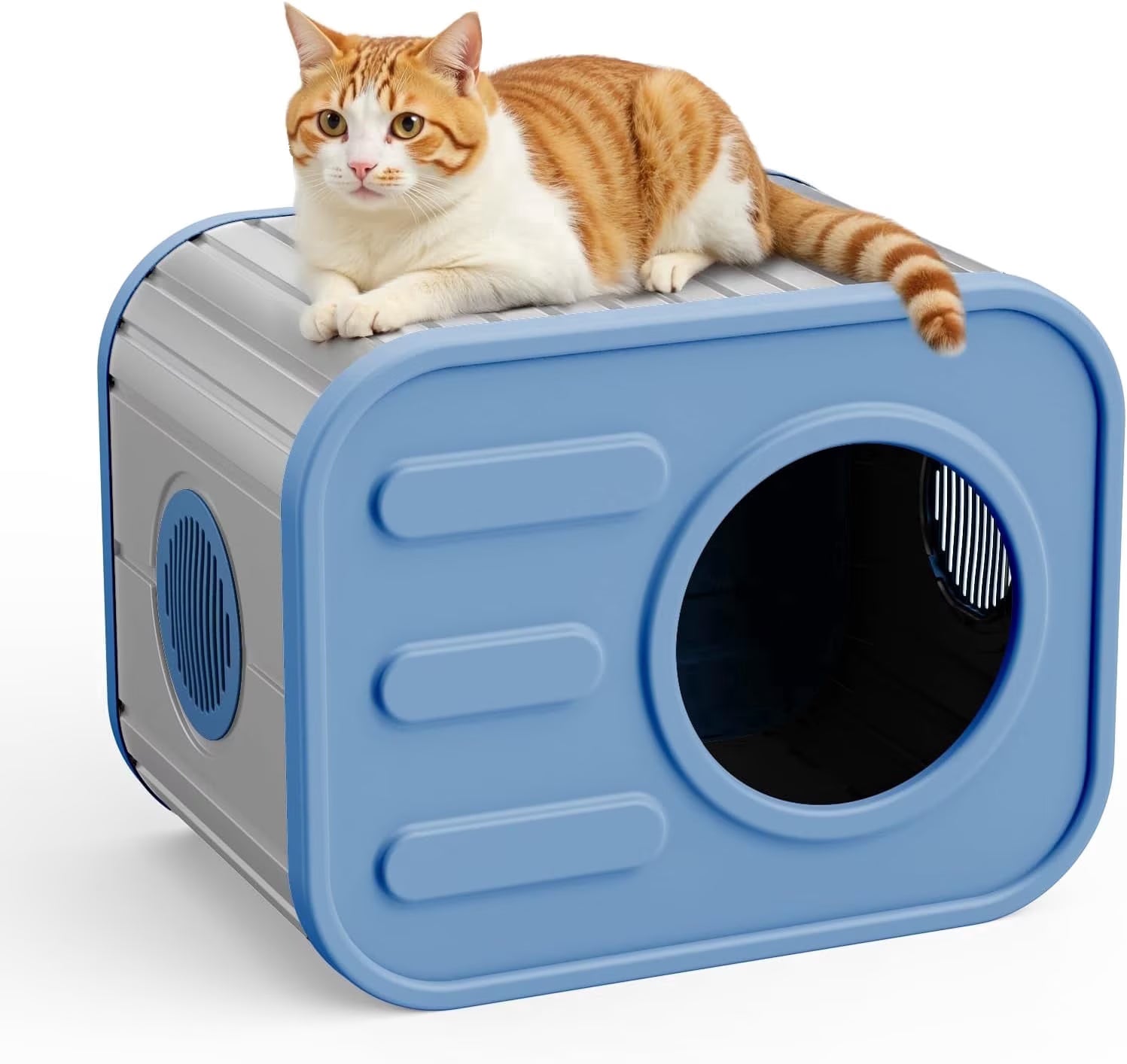 Joxxoaa Outdoor resin weatherproof cat house,ventilated and insulated for Cats,Kittens,Puppies,washable,easy to assemble,scratch and bite resistant,non-stick to hair (blue).