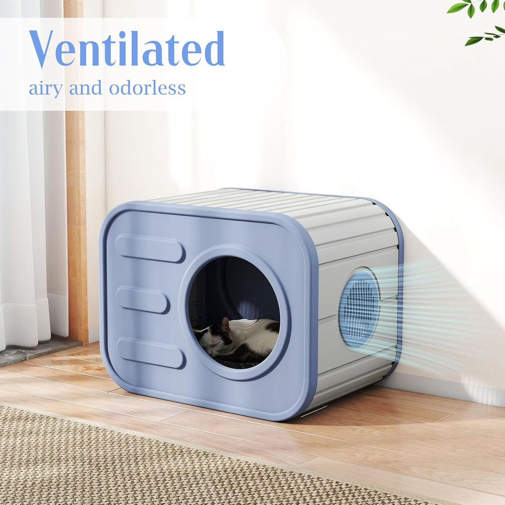 Joxxoaa Outdoor resin weatherproof cat house,ventilated and insulated for Cats,Kittens,Puppies,washable,easy to assemble,scratch and bite resistant,non-stick to hair (blue).
