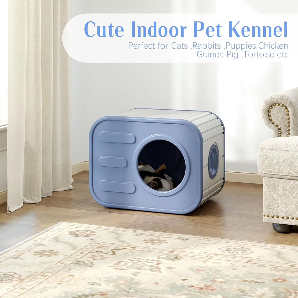 Joxxoaa Outdoor resin weatherproof cat house,ventilated and insulated for Cats,Kittens,Puppies,washable,easy to assemble,scratch and bite resistant,non-stick to hair (blue).