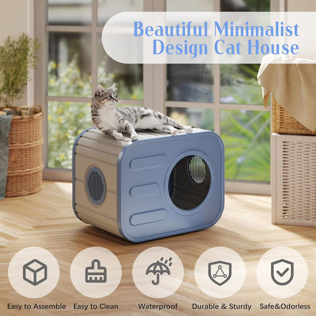 Joxxoaa Outdoor resin weatherproof cat house,ventilated and insulated for Cats,Kittens,Puppies,washable,easy to assemble,scratch and bite resistant,non-stick to hair (blue).