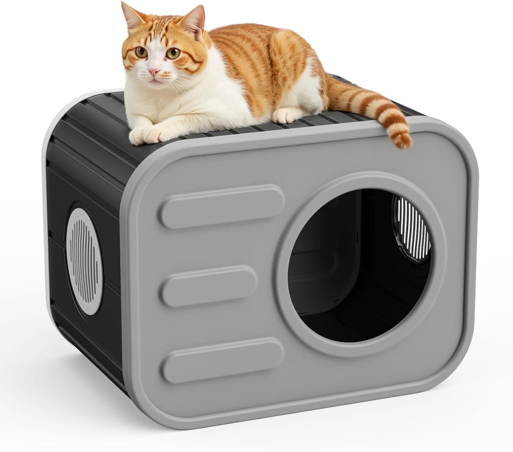 Joxxoaa Outdoor resin weatherproof cat house,ventilated and insulated for Cats, Kittens, Puppies,washable,easy to assemble,scratch and bite-resistant,non-stick to hair(black)