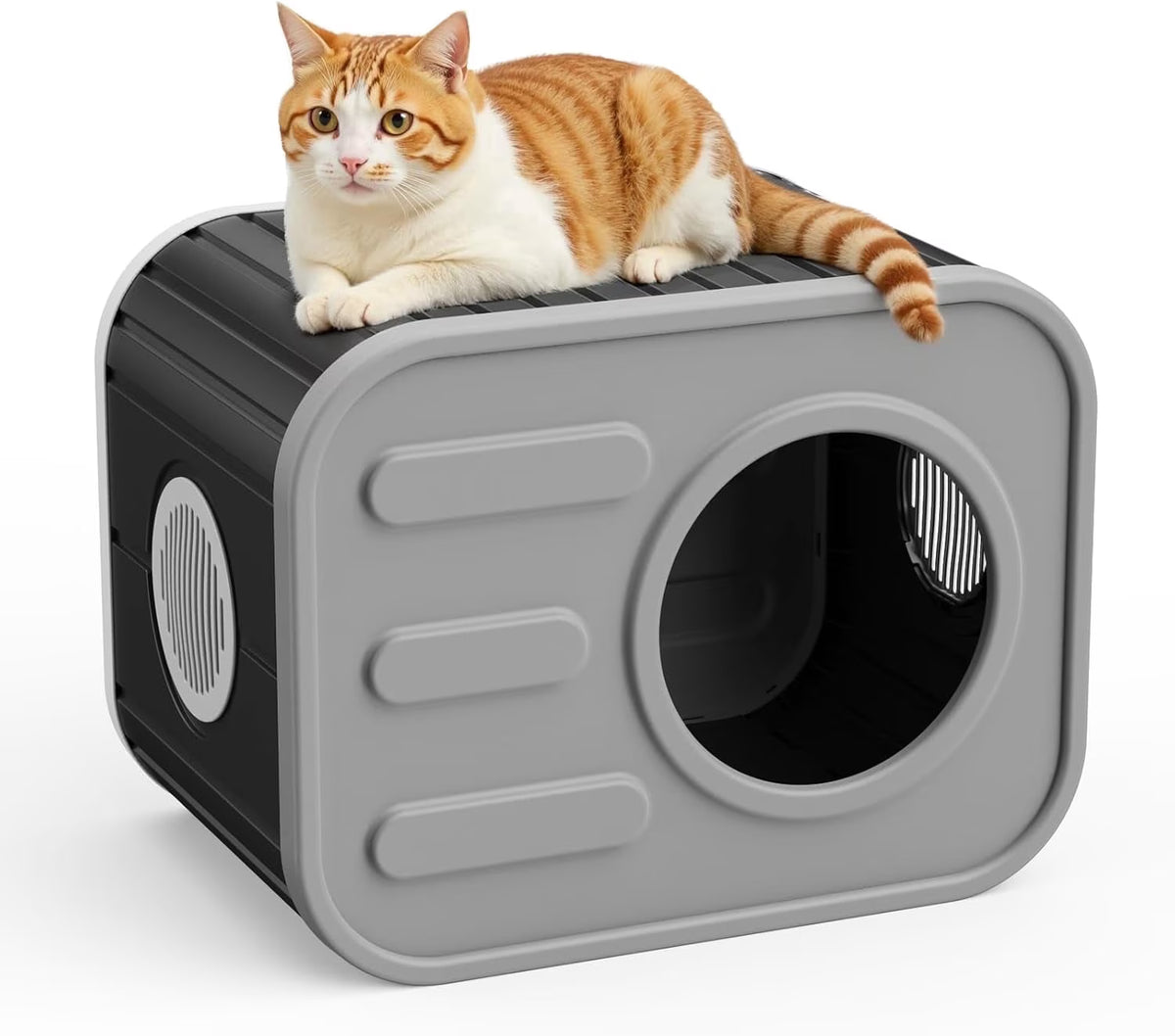 Joxxoaa Outdoor resin weatherproof cat house,ventilated and insulated for Cats, Kittens, Puppies,washable,easy to assemble,scratch and bite-resistant,non-stick to hair(black)
