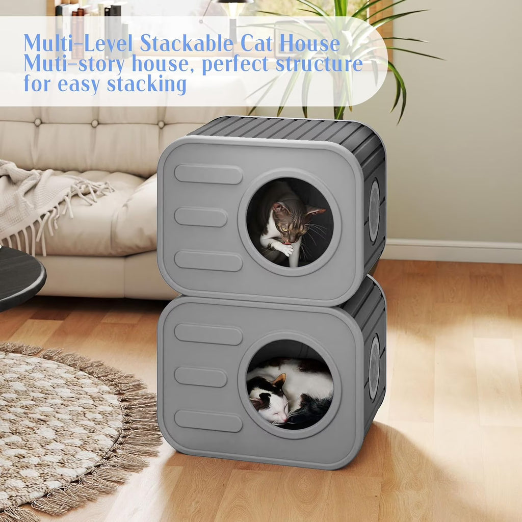 Joxxoaa Outdoor resin weatherproof cat house,ventilated and insulated for Cats, Kittens, Puppies,washable,easy to assemble,scratch and bite-resistant,non-stick to hair(black)