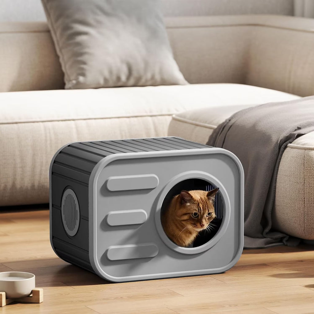 Joxxoaa Outdoor resin weatherproof cat house,ventilated and insulated for Cats, Kittens, Puppies,washable,easy to assemble,scratch and bite-resistant,non-stick to hair(black)