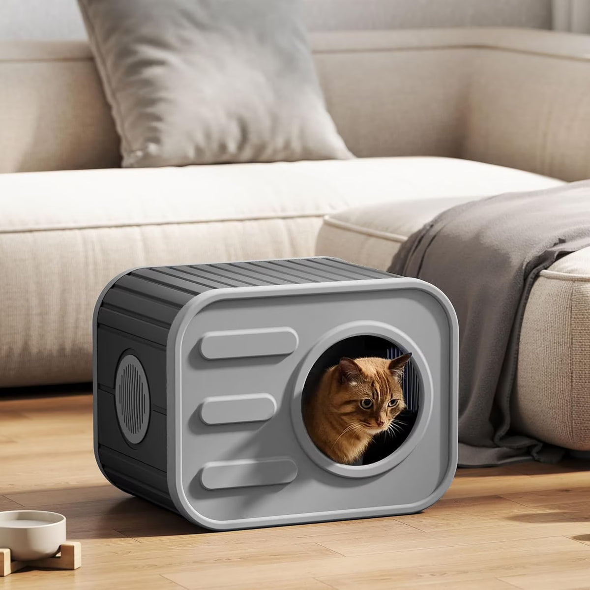 Joxxoaa Outdoor resin weatherproof cat house,ventilated and insulated for Cats, Kittens, Puppies,washable,easy to assemble,scratch and bite-resistant,non-stick to hair(black)