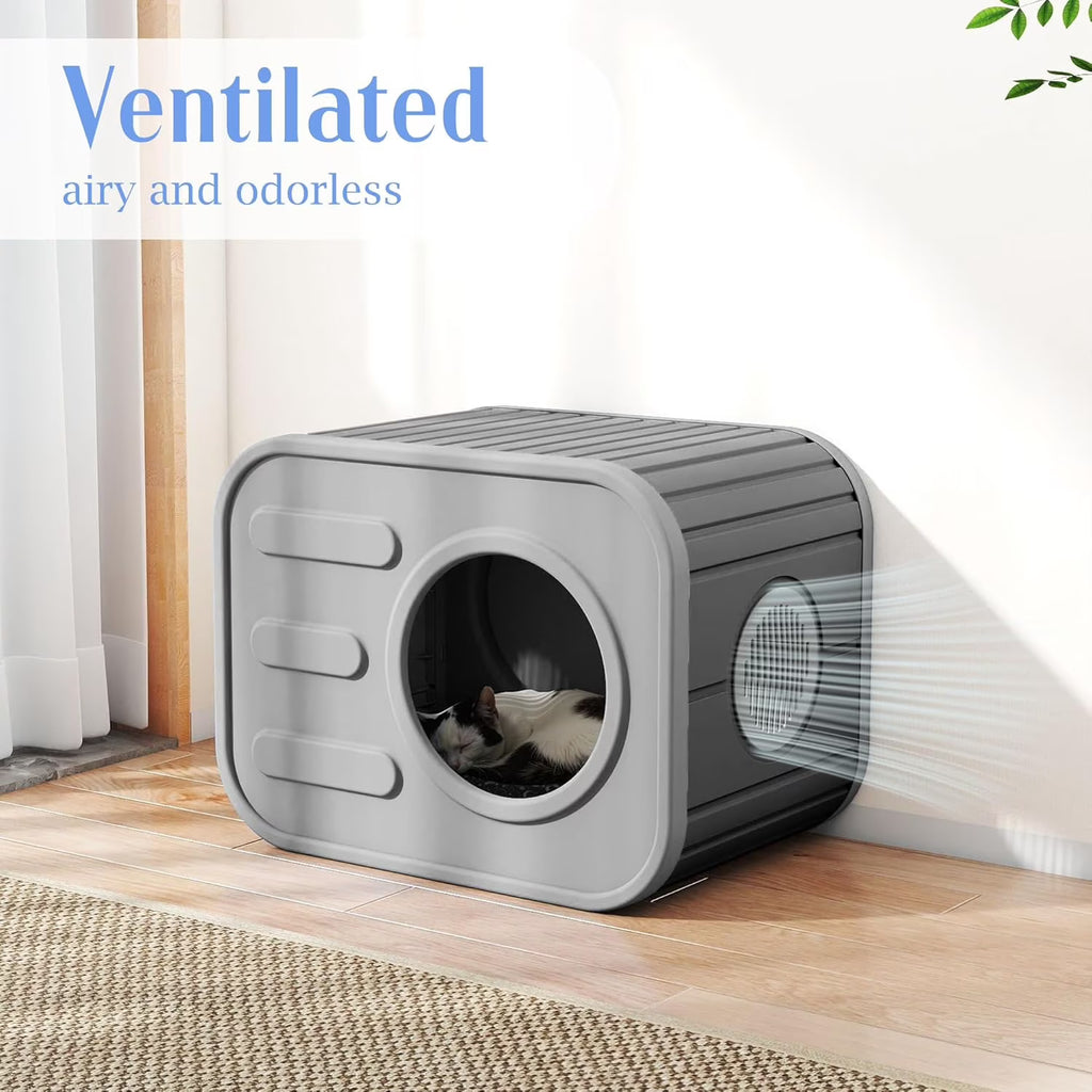 Joxxoaa Outdoor resin weatherproof cat house,ventilated and insulated for Cats, Kittens, Puppies,washable,easy to assemble,scratch and bite-resistant,non-stick to hair(black)