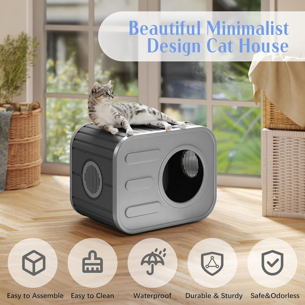 Joxxoaa Outdoor resin weatherproof cat house,ventilated and insulated for Cats, Kittens, Puppies,washable,easy to assemble,scratch and bite-resistant,non-stick to hair(black)