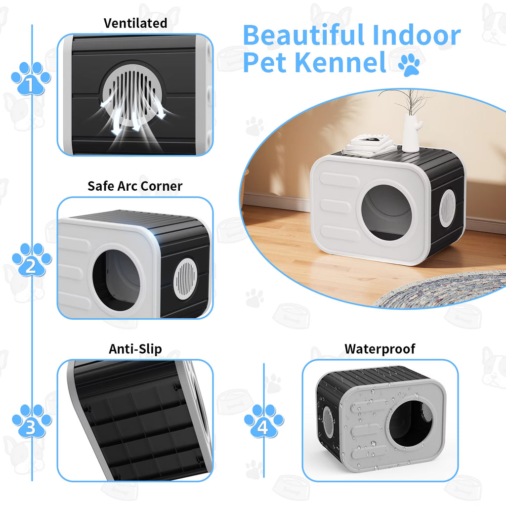 Joxxoaa Outdoor resin weatherproof cat house,with mat ventilated and insulated for Cats,Kittens,Puppies,washable,easy to assemble,scratch and bite-resistant,non-stick to hair (black)