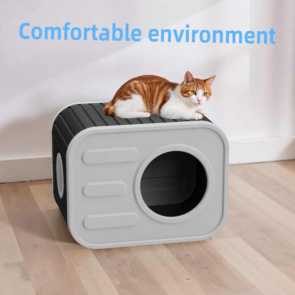 Joxxoaa Outdoor resin weatherproof cat house,with mat ventilated and insulated for Cats,Kittens,Puppies,washable,easy to assemble,scratch and bite-resistant,non-stick to hair (black)