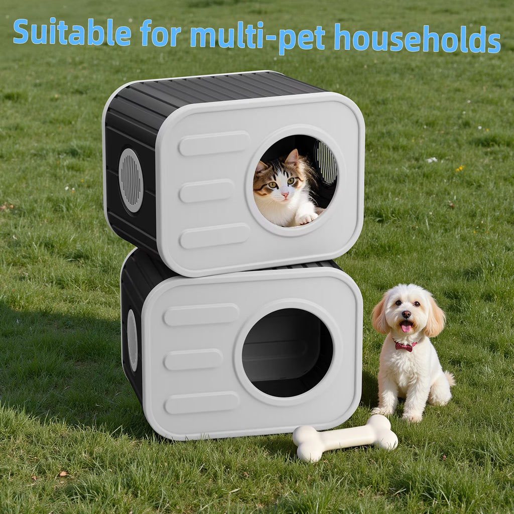 Joxxoaa Outdoor resin weatherproof cat house,with mat ventilated and insulated for Cats,Kittens,Puppies,washable,easy to assemble,scratch and bite-resistant,non-stick to hair (black)