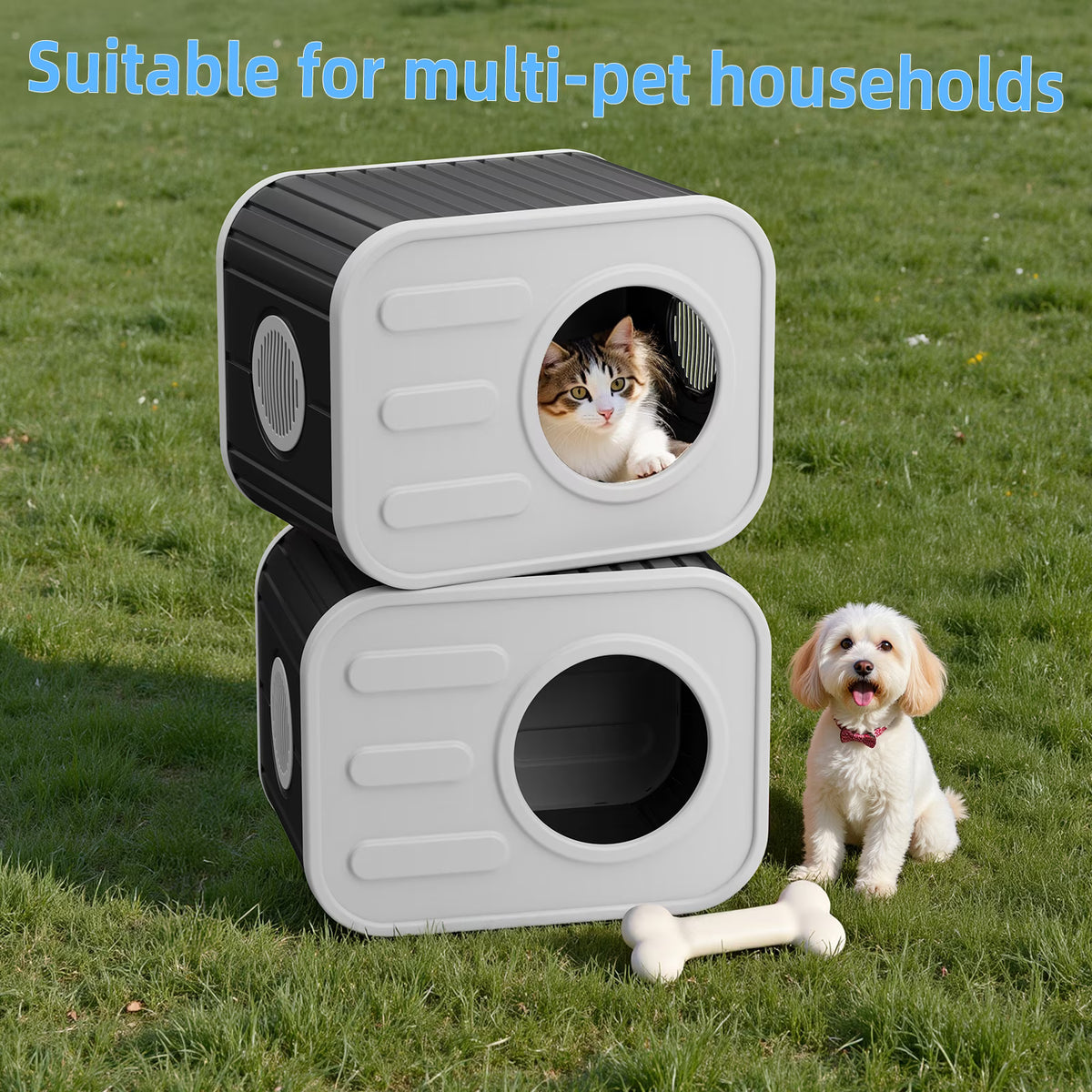 Joxxoaa Outdoor resin weatherproof cat house,with mat ventilated and insulated for Cats,Kittens,Puppies,washable,easy to assemble,scratch and bite-resistant,non-stick to hair (black)