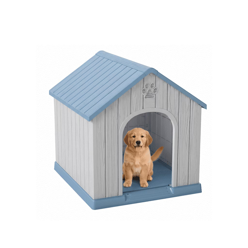 Joxxoaa Resin Dog House, Weatherproof Outdoor Indoor Kennel for Small Dogs, Blue