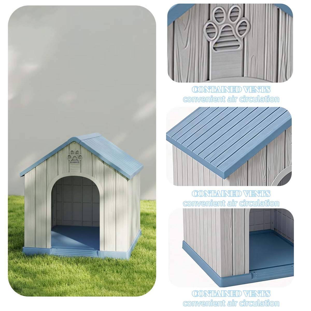 Joxxoaa Resin Dog House, Weatherproof Outdoor Indoor Kennel for Small Dogs, Blue