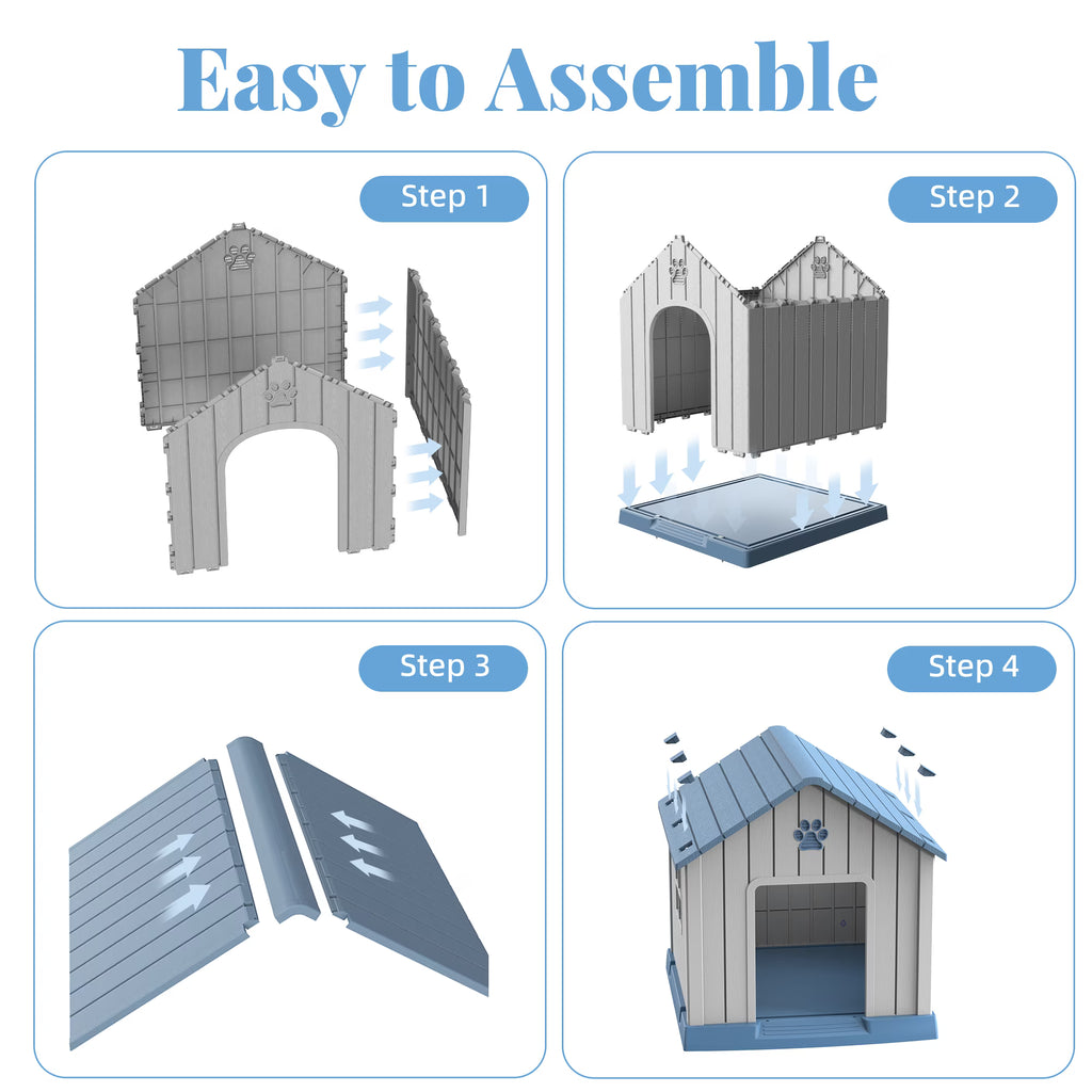 Joxxoaa Resin Dog House, Weatherproof Outdoor Indoor Kennel for Small Dogs, Blue