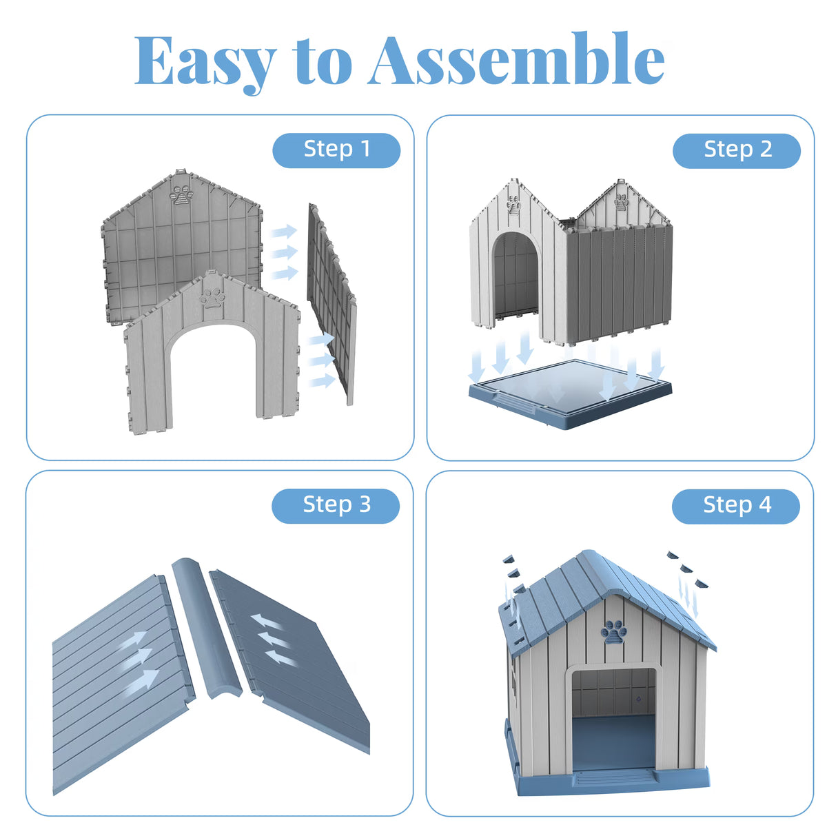 Joxxoaa Resin Dog House, Weatherproof Outdoor Indoor Kennel for Small Dogs, Blue