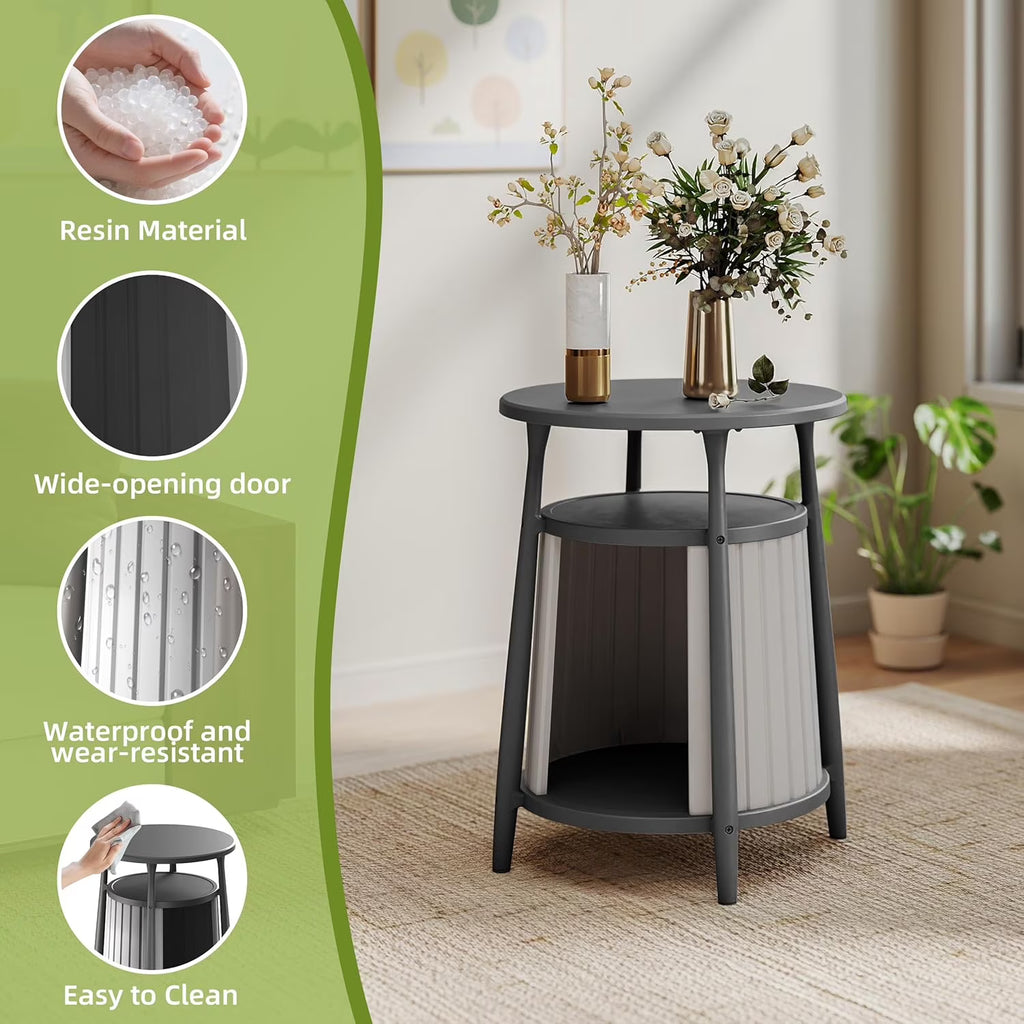 Joxxoaa 2-in-1 Cat House End Table, Weatherproof Resin Pet Bed Nightstand for Small Spaces, Easy Assembly, Black/Gray.