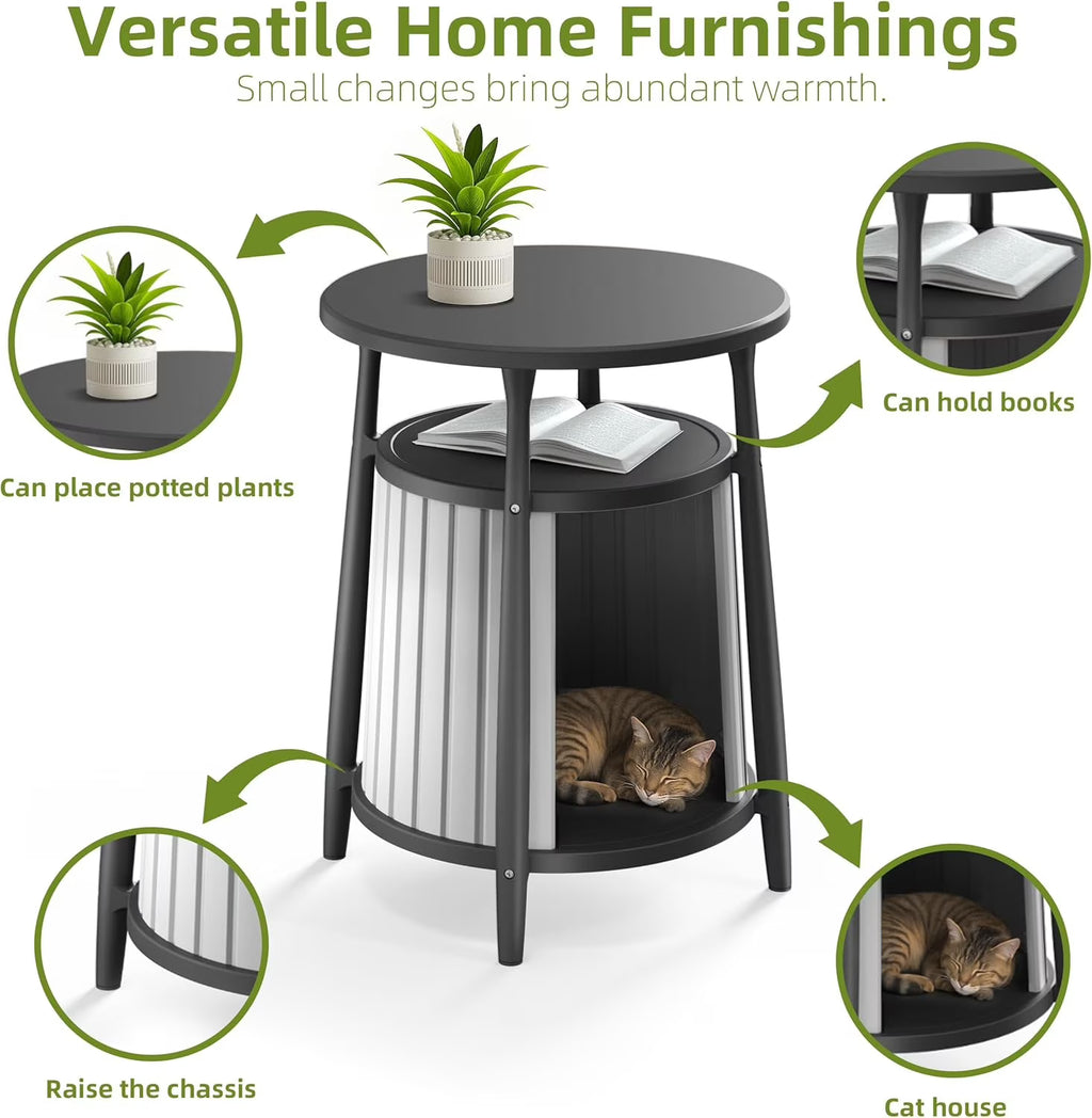 Joxxoaa 2-in-1 Cat House End Table, Weatherproof Resin Pet Bed Nightstand for Small Spaces, Easy Assembly, Black/Gray.