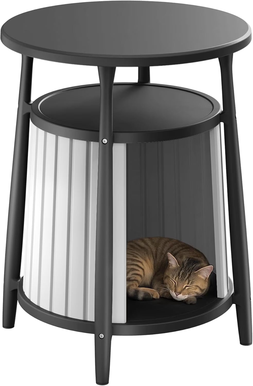 Joxxoaa 2-in-1 Cat House End Table, Weatherproof Resin Pet Bed Nightstand for Small Spaces, Easy Assembly, Black/Gray.