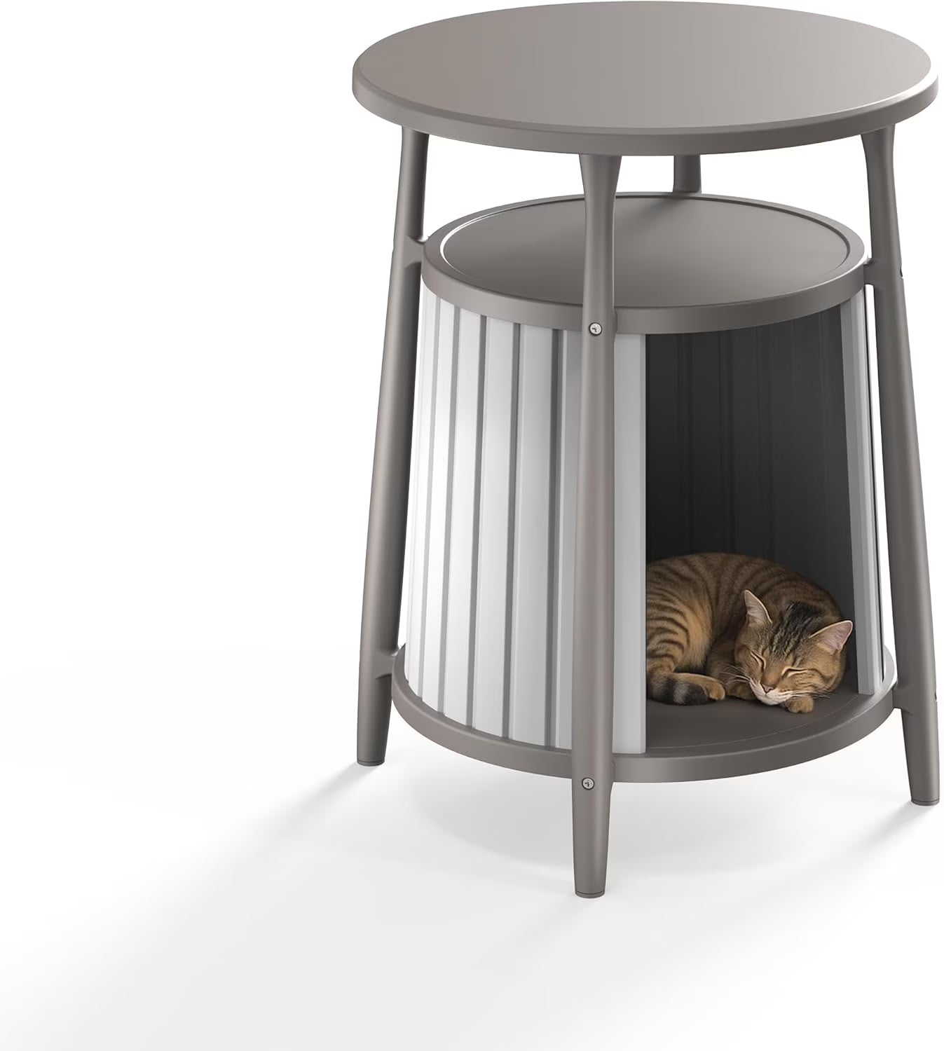 Joxxoaa Resin Cat House Side Table, Weatherproof Ventilated Pet Shelter for Cats Kittens Puppies, Easy to Assemble, Gray