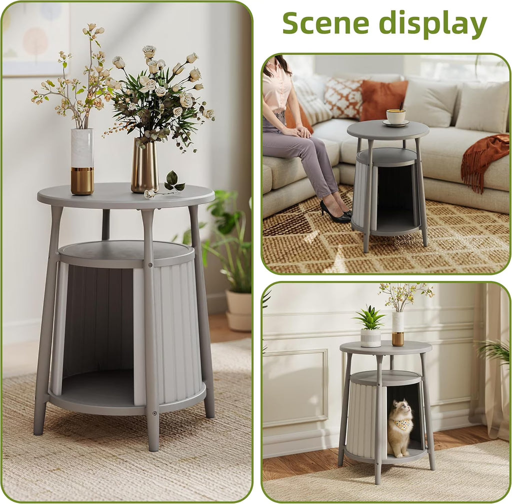 Joxxoaa Resin Cat House Side Table, Weatherproof Ventilated Pet Shelter for Cats Kittens Puppies, Easy to Assemble, Gray