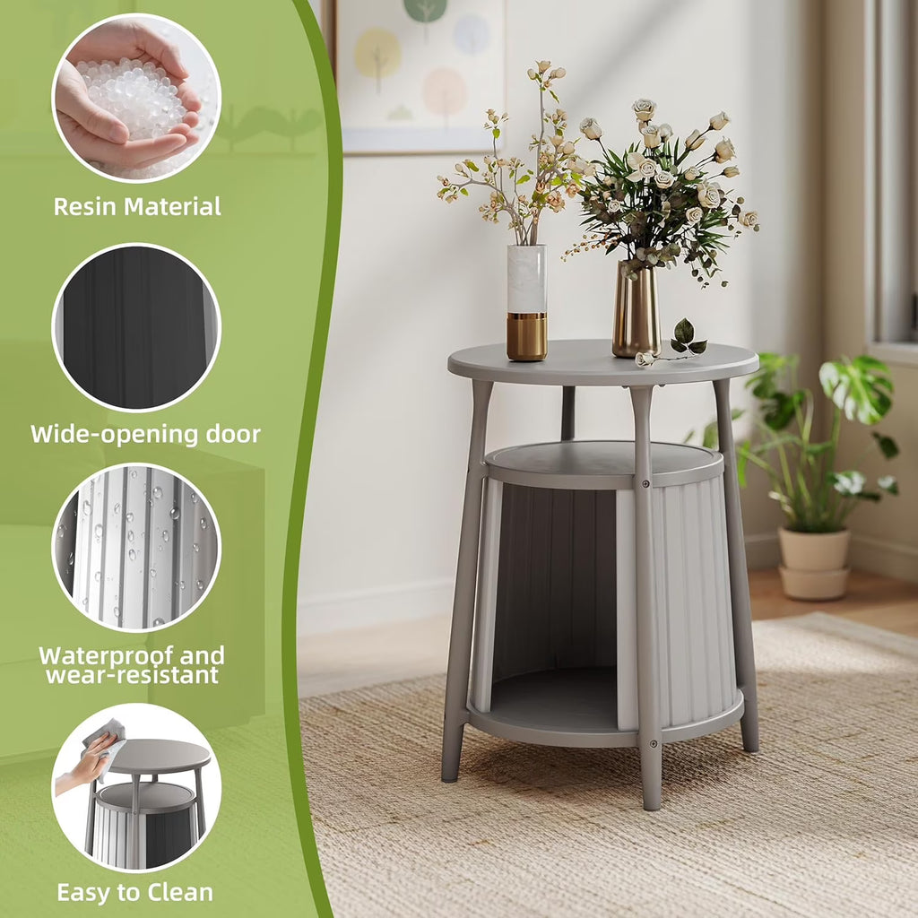 Joxxoaa Resin Cat House Side Table, Weatherproof Ventilated Pet Shelter for Cats Kittens Puppies, Easy to Assemble, Gray