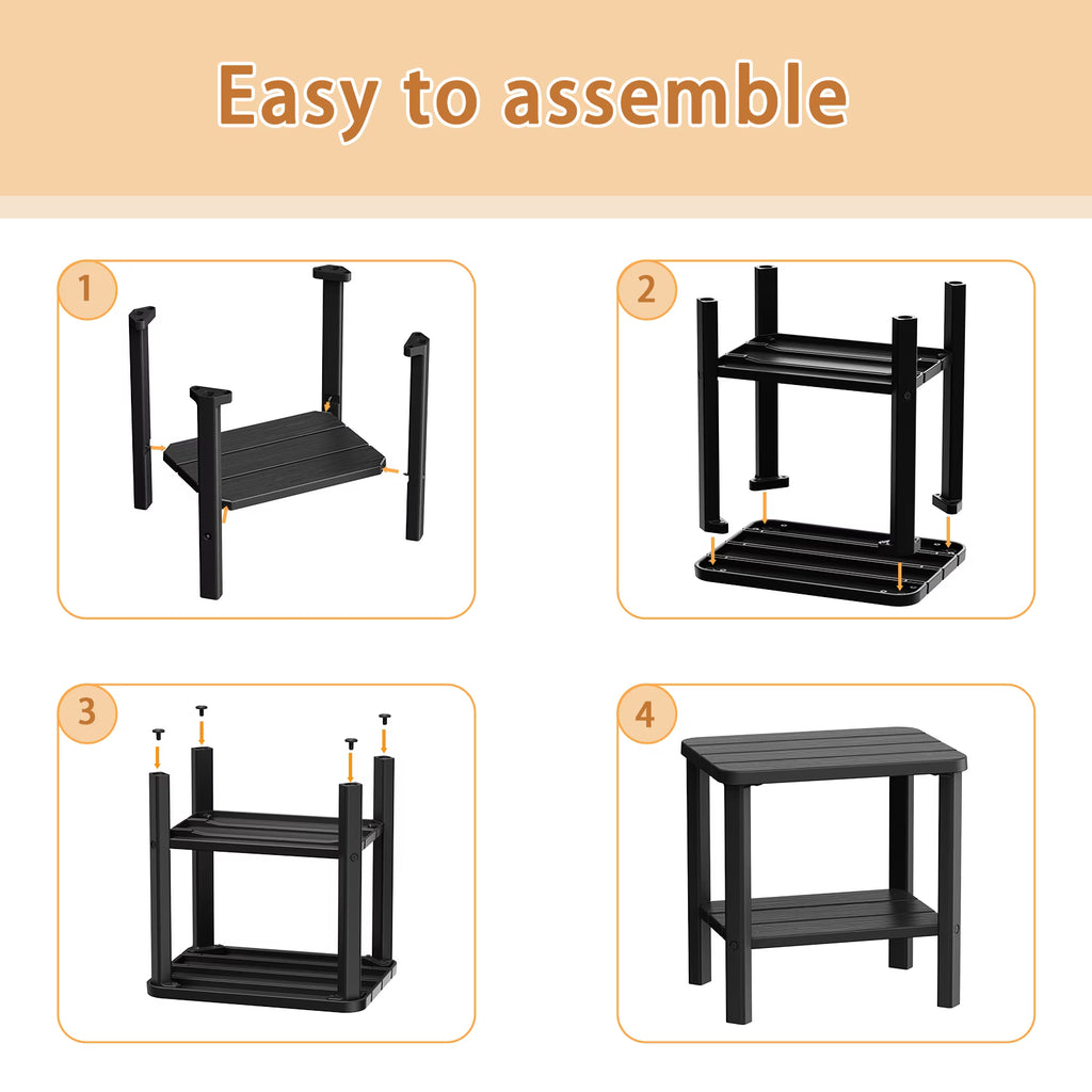 Joxxoaa Outdoor Small Resin Square Side/End Table, Patio Coffee Bistro Table,Indoor, Outdoor, Patio.（Black ）