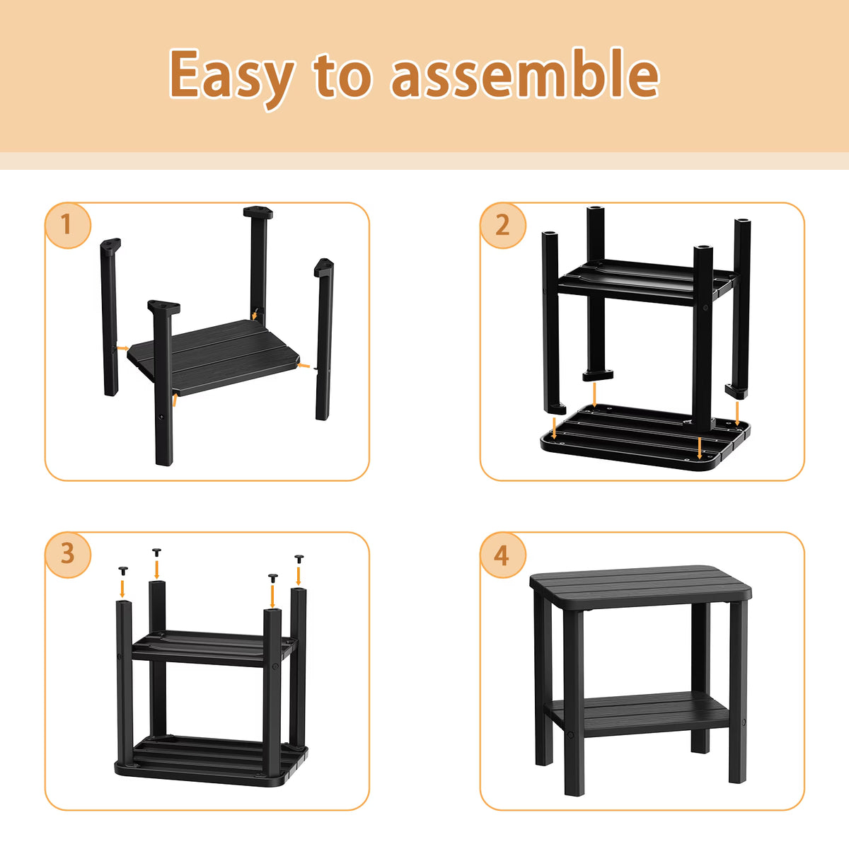 Joxxoaa Outdoor Small Resin Square Side/End Table, Patio Coffee Bistro Table,Indoor, Outdoor, Patio.（Black ）
