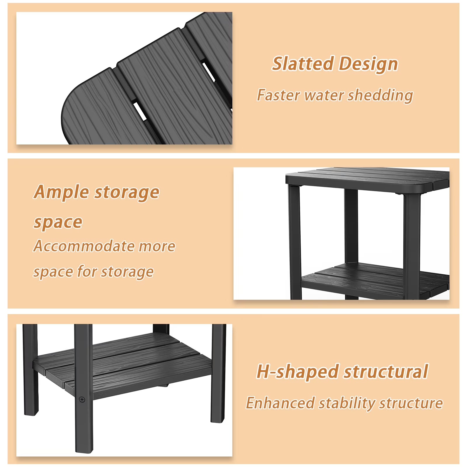 Joxxoaa Outdoor Small Resin Square Side/End Table, Patio Coffee Bistro Table,Indoor, Outdoor, Patio.（Black ）