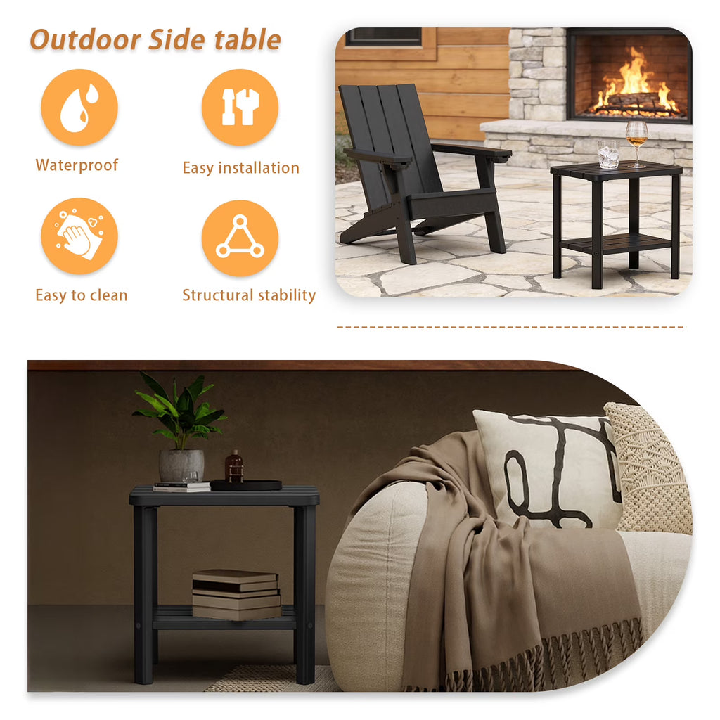 Joxxoaa Outdoor Small Resin Square Side/End Table, Patio Coffee Bistro Table,Indoor, Outdoor, Patio.（Black ）