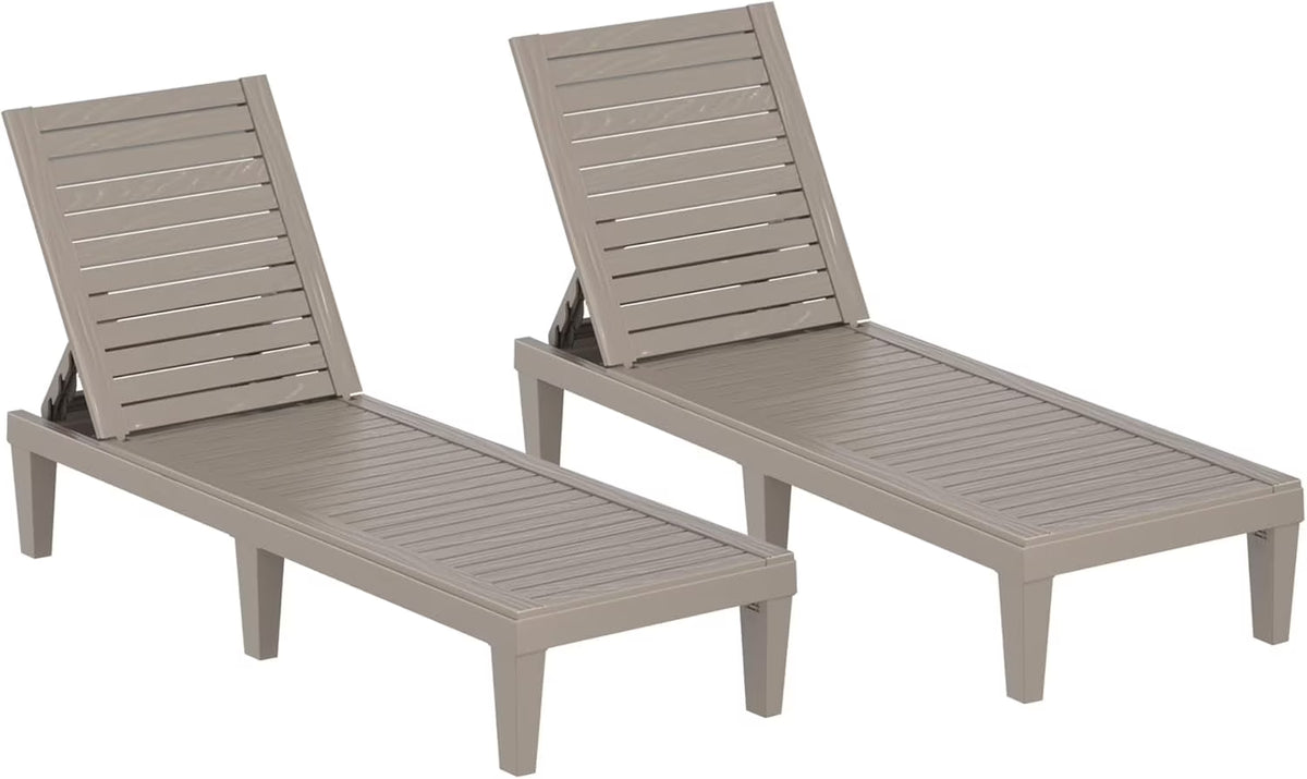 Joxxoaa Modern Outdoor Plastic Lounge Chair - Adjustable Backrest for Comfort & Durability (Grey, 2 Pack)