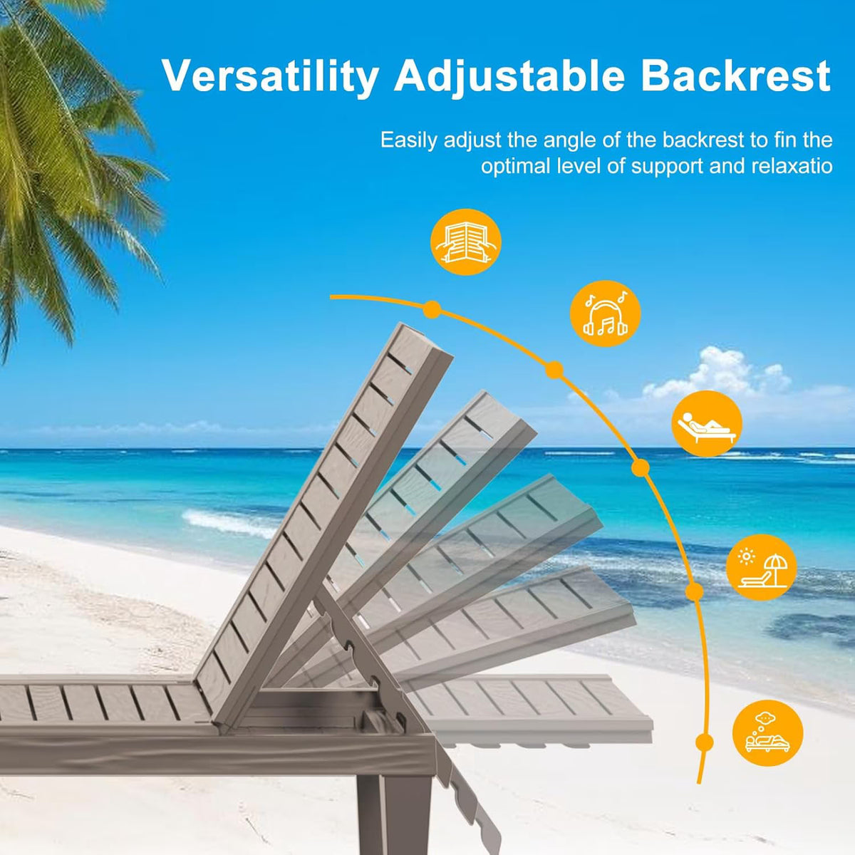Joxxoaa Modern Outdoor Plastic Lounge Chair - Adjustable Backrest for Comfort & Durability (Grey, 2 Pack)