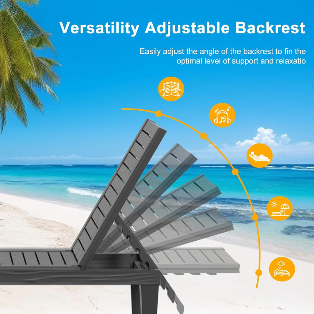 Joxxoaa Plastic Outdoor Chaise Lounge Chair, Adjustable Backrest Weather Resistant Patio Pool Recliner for Backyard Garden, Black.
