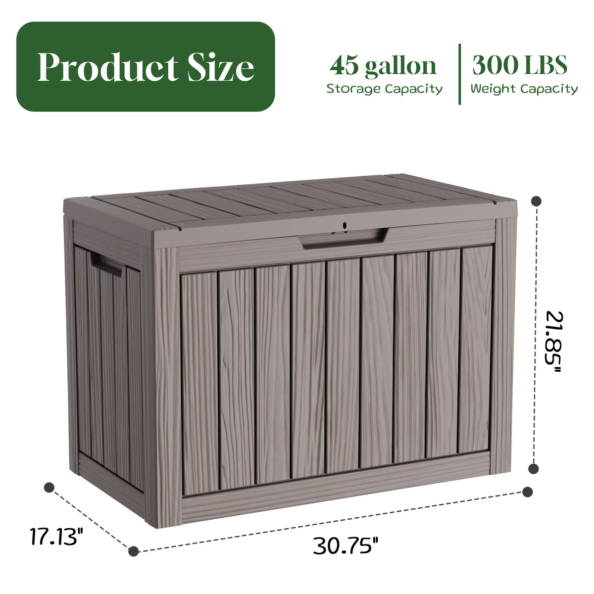 Joxxoaa 45 Gallon Resin Deck Box, Lockable Patio Outdoor Storage Box for Furniture, Garden Tools and Tools Storage, Waterproof Outside Storage Boxes - Grey