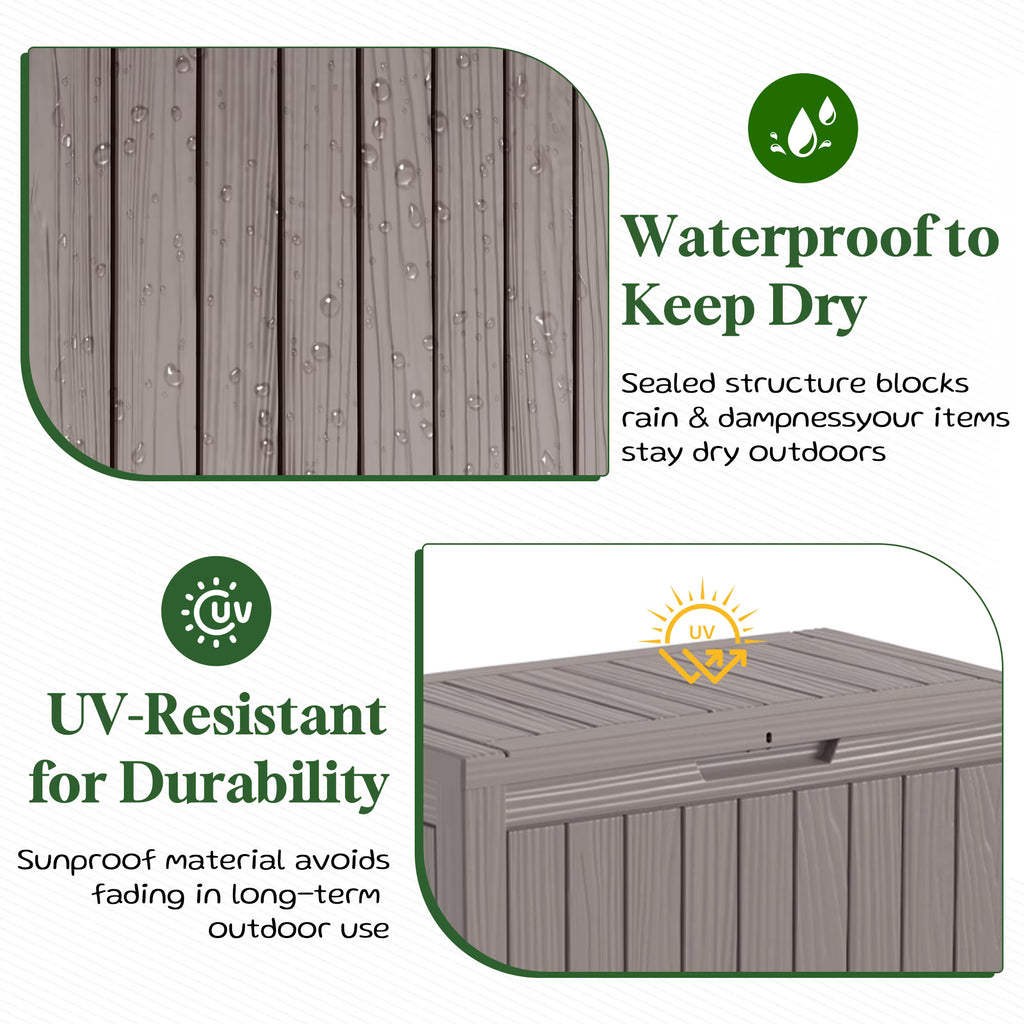Joxxoaa 45 Gallon Resin Deck Box, Lockable Patio Outdoor Storage Box for Furniture, Garden Tools and Tools Storage, Waterproof Outside Storage Boxes - Grey