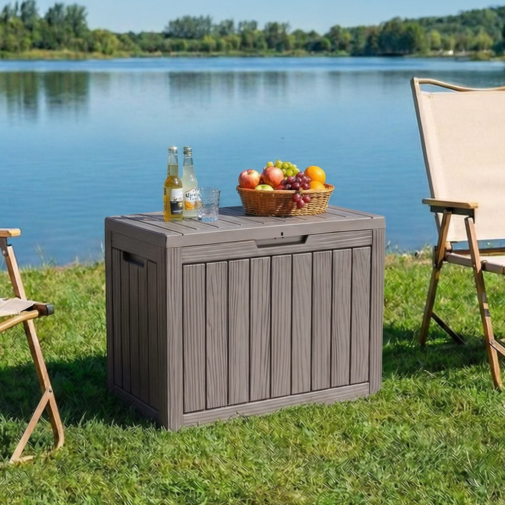 Joxxoaa 45 Gallon Resin Deck Box, Lockable Patio Outdoor Storage Box for Furniture, Garden Tools and Tools Storage, Waterproof Outside Storage Boxes - Grey