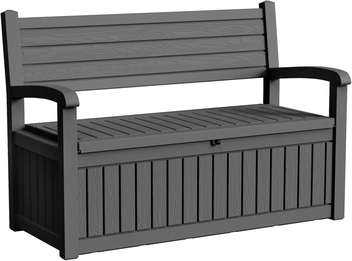 Joxxoaa 80 Gallon Storage Bench Deck Box for Patio Storage, Front Porch Decor and Outdoor Seating – Perfect to Store Garden Tools and Pool Floats.( Black Stripe).
