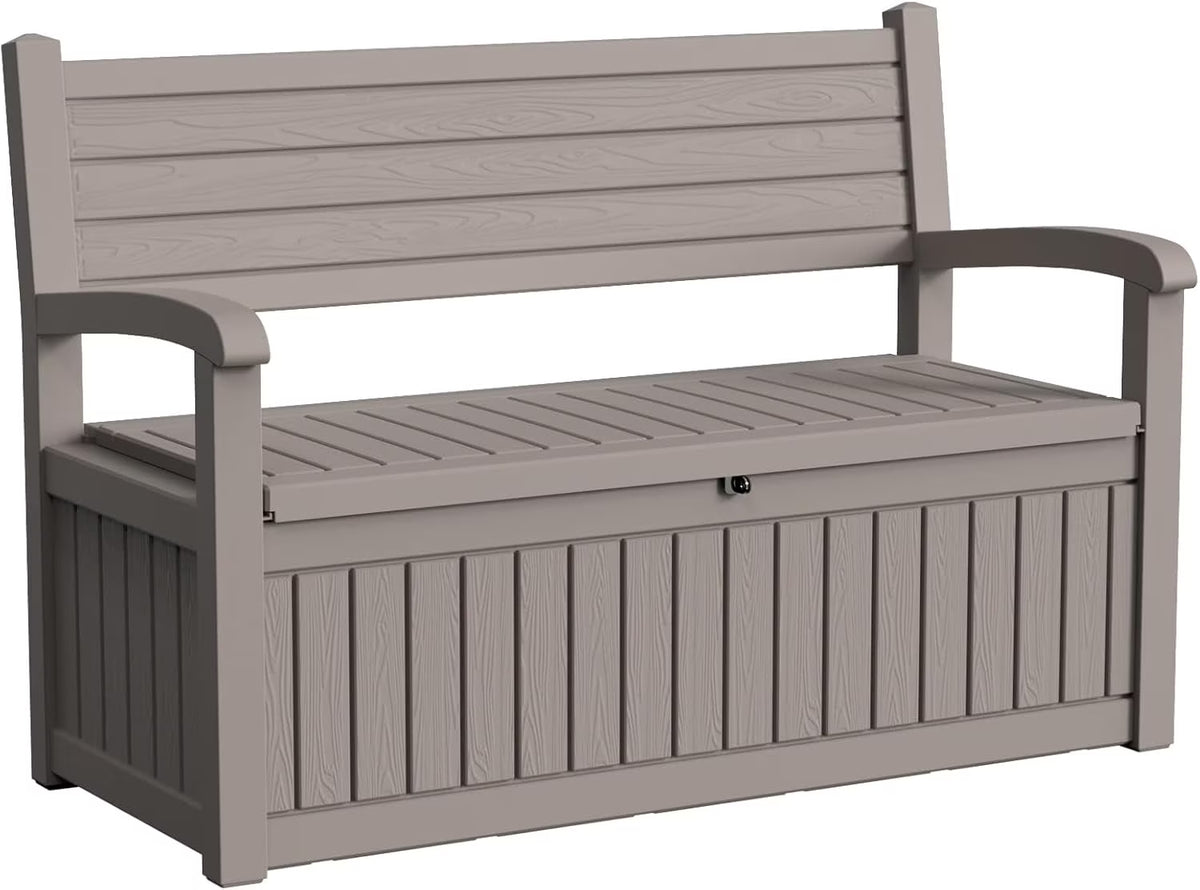 Joxxoaa 80 Gallon Storage Bench Deck Box for Patio Storage, Front Porch Decor and Outdoor Seating – Perfect to Store Garden Tools and Pool Floats.( Grey Stripe)