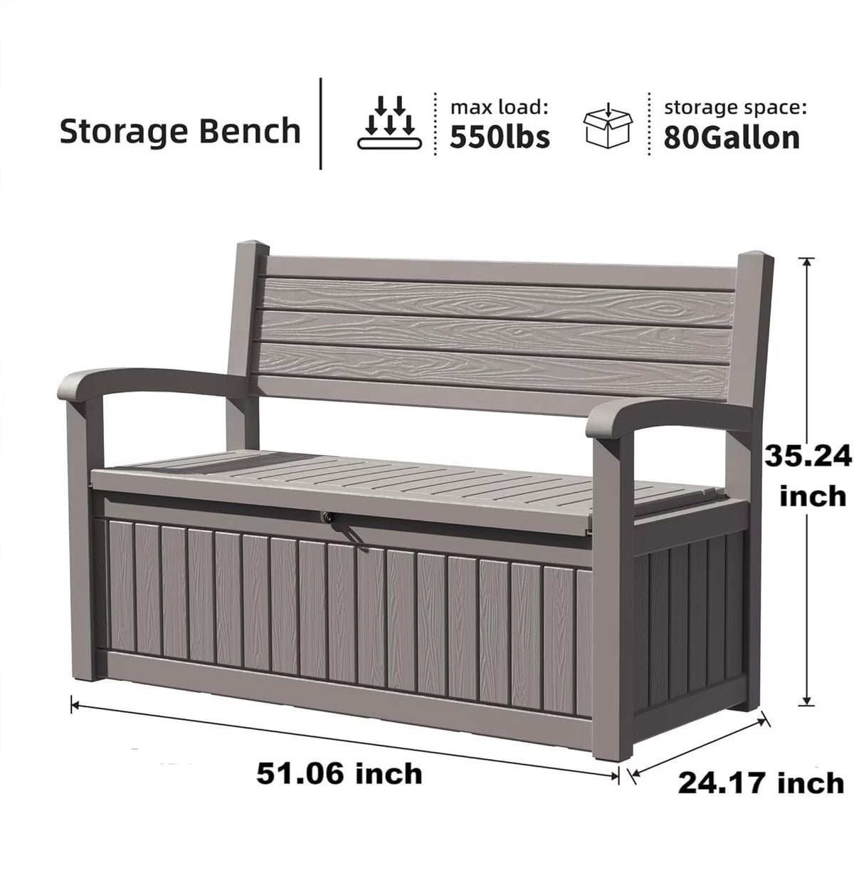Joxxoaa 80 Gallon Storage Bench Deck Box for Patio Storage, Front Porch Decor and Outdoor Seating – Perfect to Store Garden Tools and Pool Floats.( Grey Stripe)
