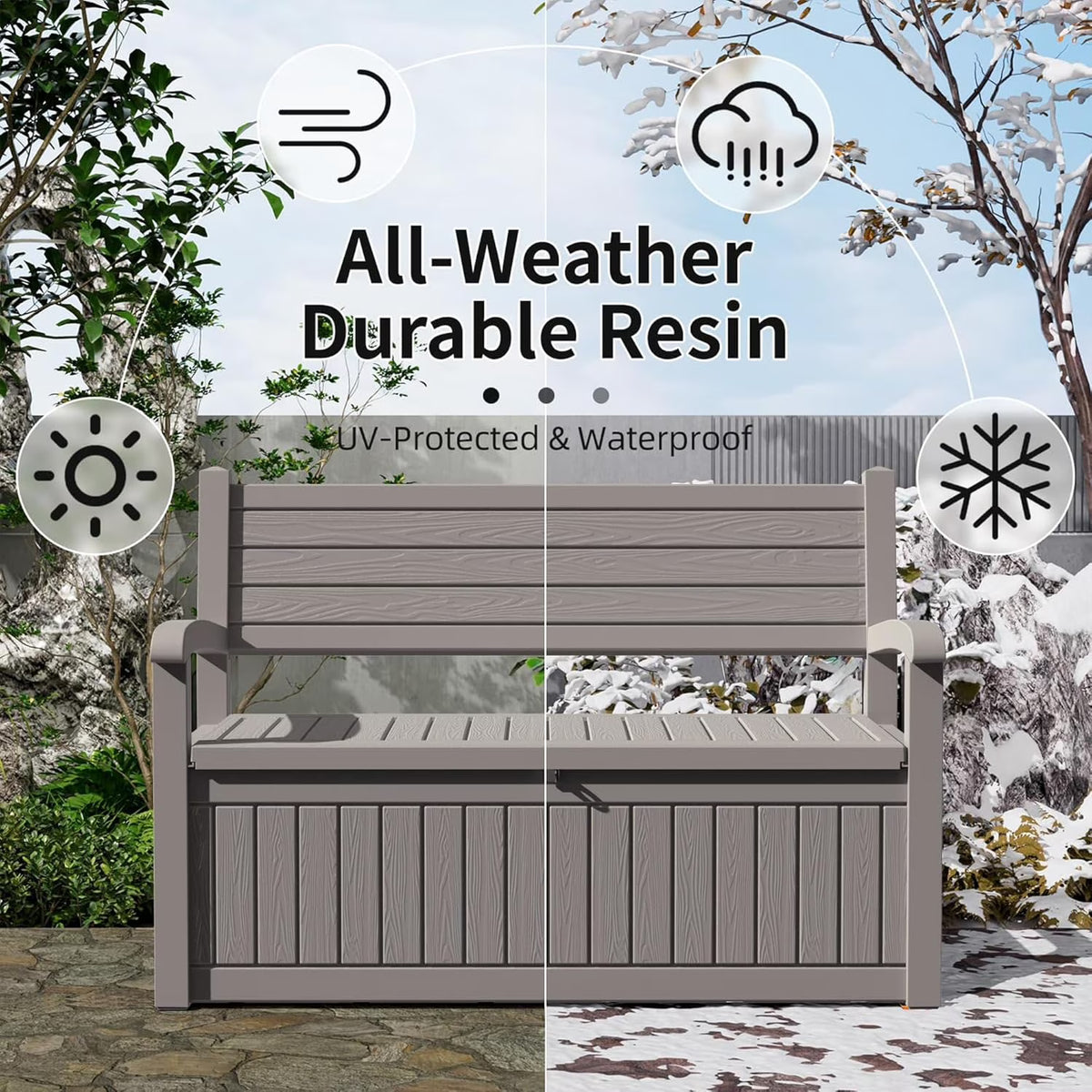 Joxxoaa 80 Gallon Storage Bench Deck Box for Patio Storage, Front Porch Decor and Outdoor Seating – Perfect to Store Garden Tools and Pool Floats.( Grey Stripe)