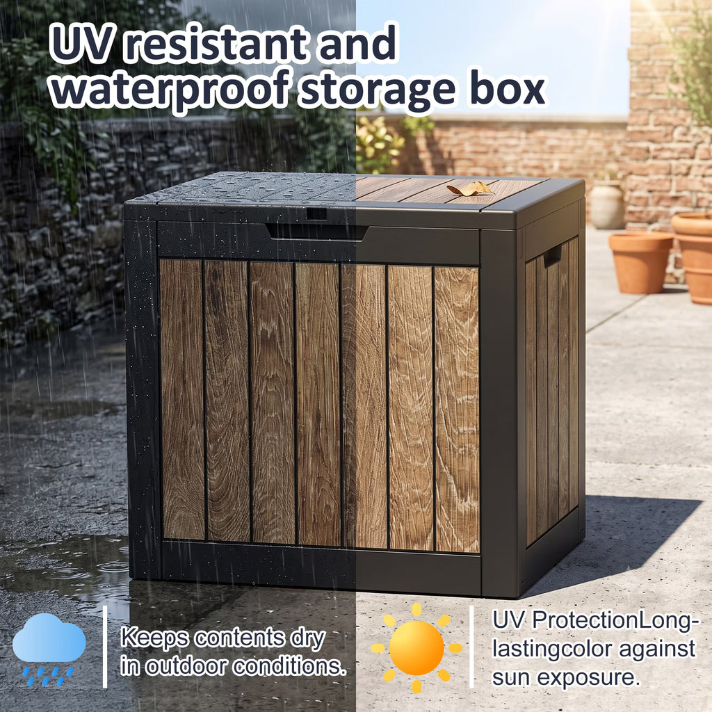 Joxxoaa 30 Gallon Deck Storage Box, Cherry Wood Print Resin Patio Storage Bin, Waterproof Outdoor Organizer for Patio, Balcony, Yard and Home Use