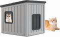 Joxxoaa Outdoor Resin Weatherproof Cat House, Ventilated Insulated Shelter for Cats Kittens Puppies, Washable & Easy to Assemble, Black