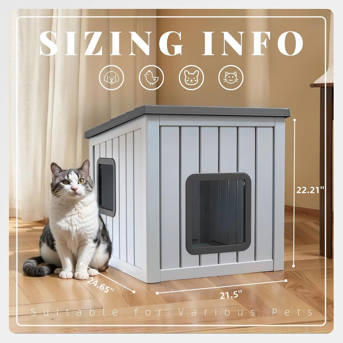 Joxxoaa Outdoor Resin Weatherproof Cat House, Ventilated Insulated Shelter for Cats Kittens Puppies, Washable & Easy to Assemble, Black