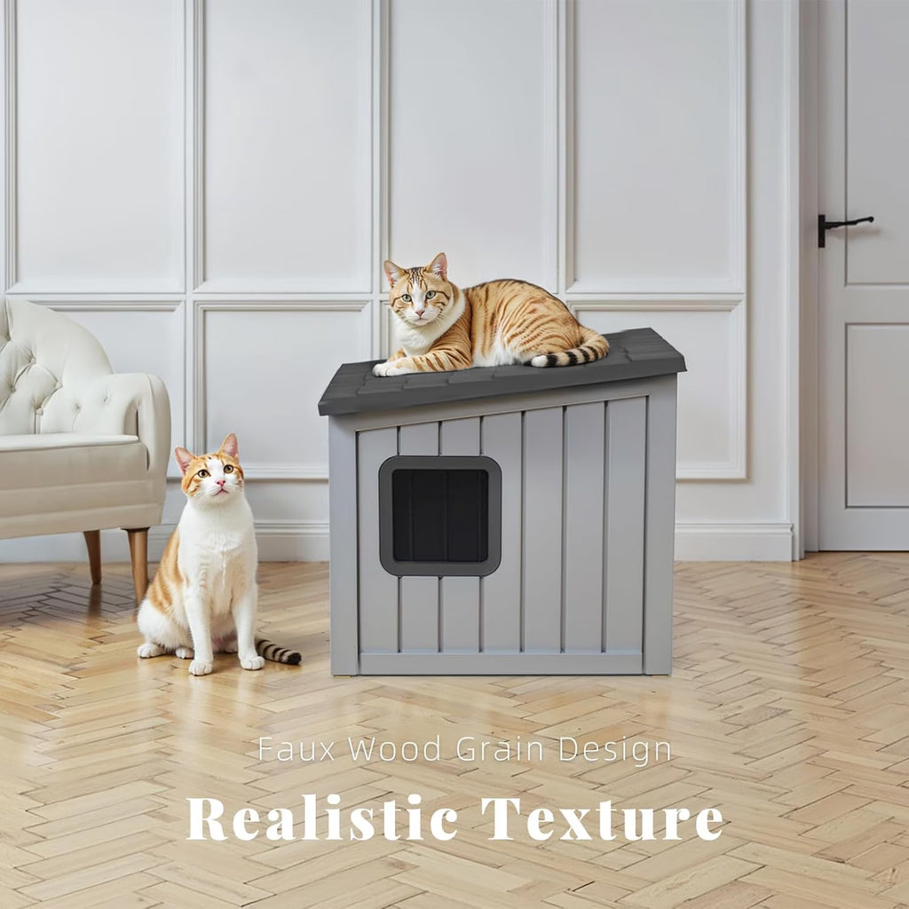 Joxxoaa Outdoor Resin Weatherproof Cat House, Ventilated Insulated Shelter for Cats Kittens Puppies, Washable & Easy to Assemble, Black