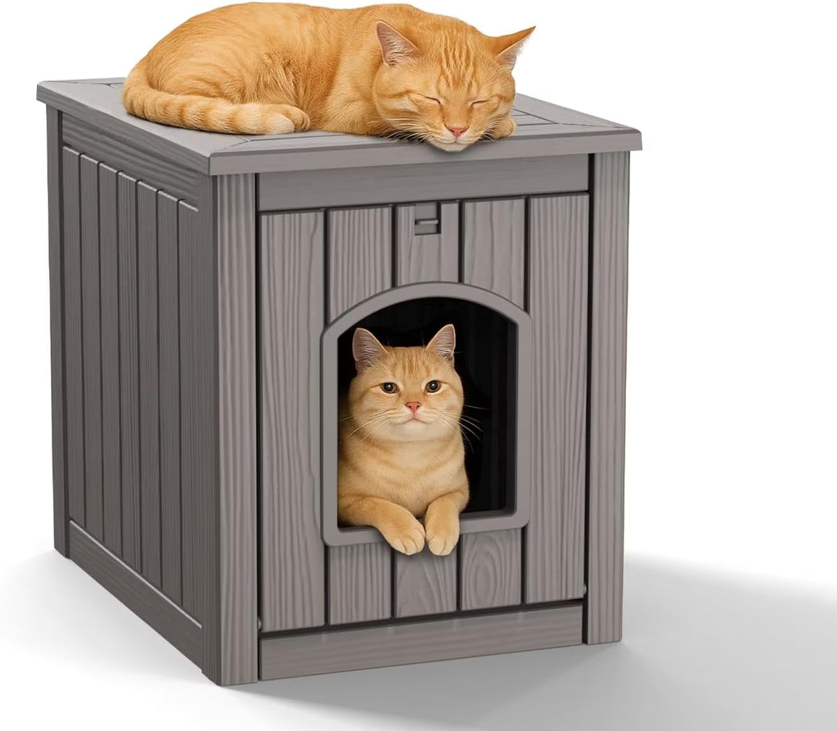Joxxoaa Weatherproof Resin Outdoor Cat House, Insulated Ventilated Shelter for Cats, Kittens & Puppies, Gray.