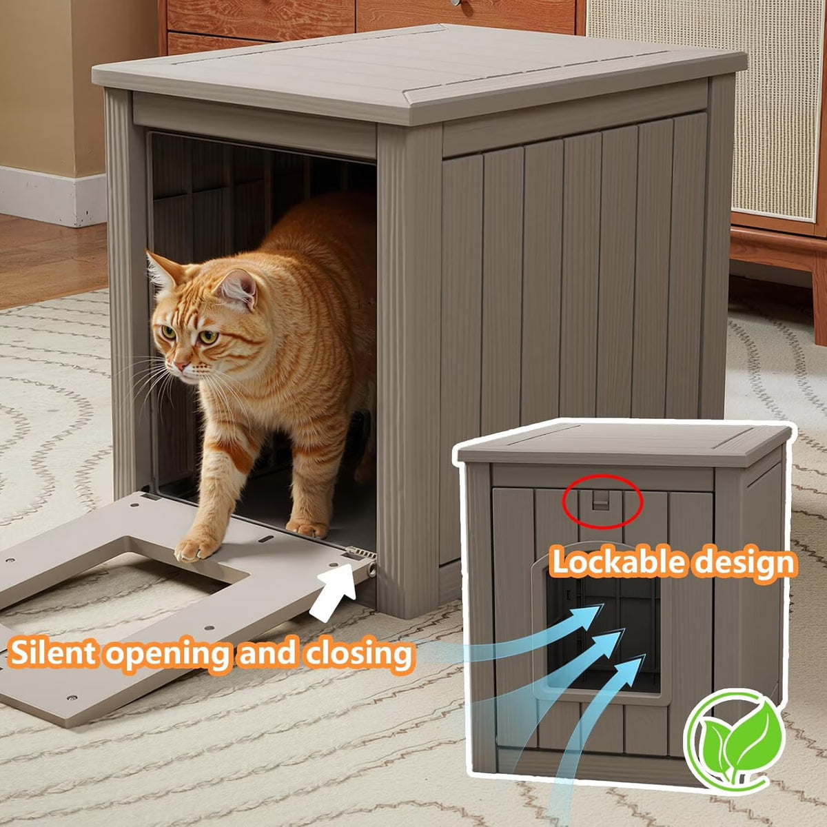 Joxxoaa Weatherproof Resin Outdoor Cat House, Insulated Ventilated Shelter for Cats, Kittens & Puppies, Gray.