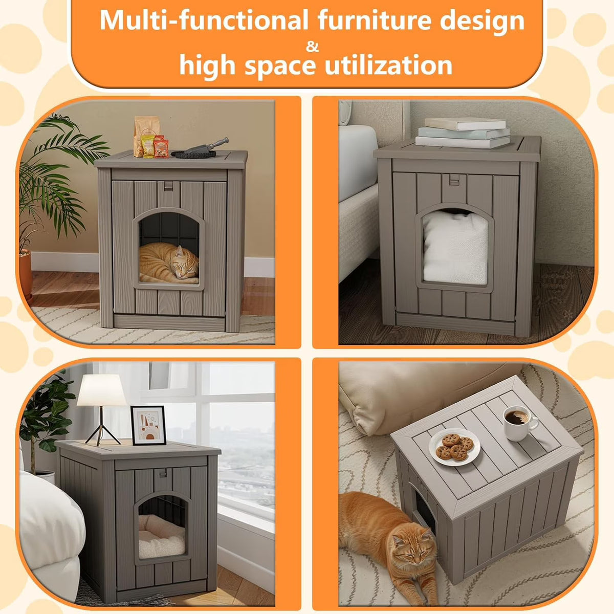 Joxxoaa Weatherproof Resin Outdoor Cat House, Insulated Ventilated Shelter for Cats, Kittens & Puppies, Gray.