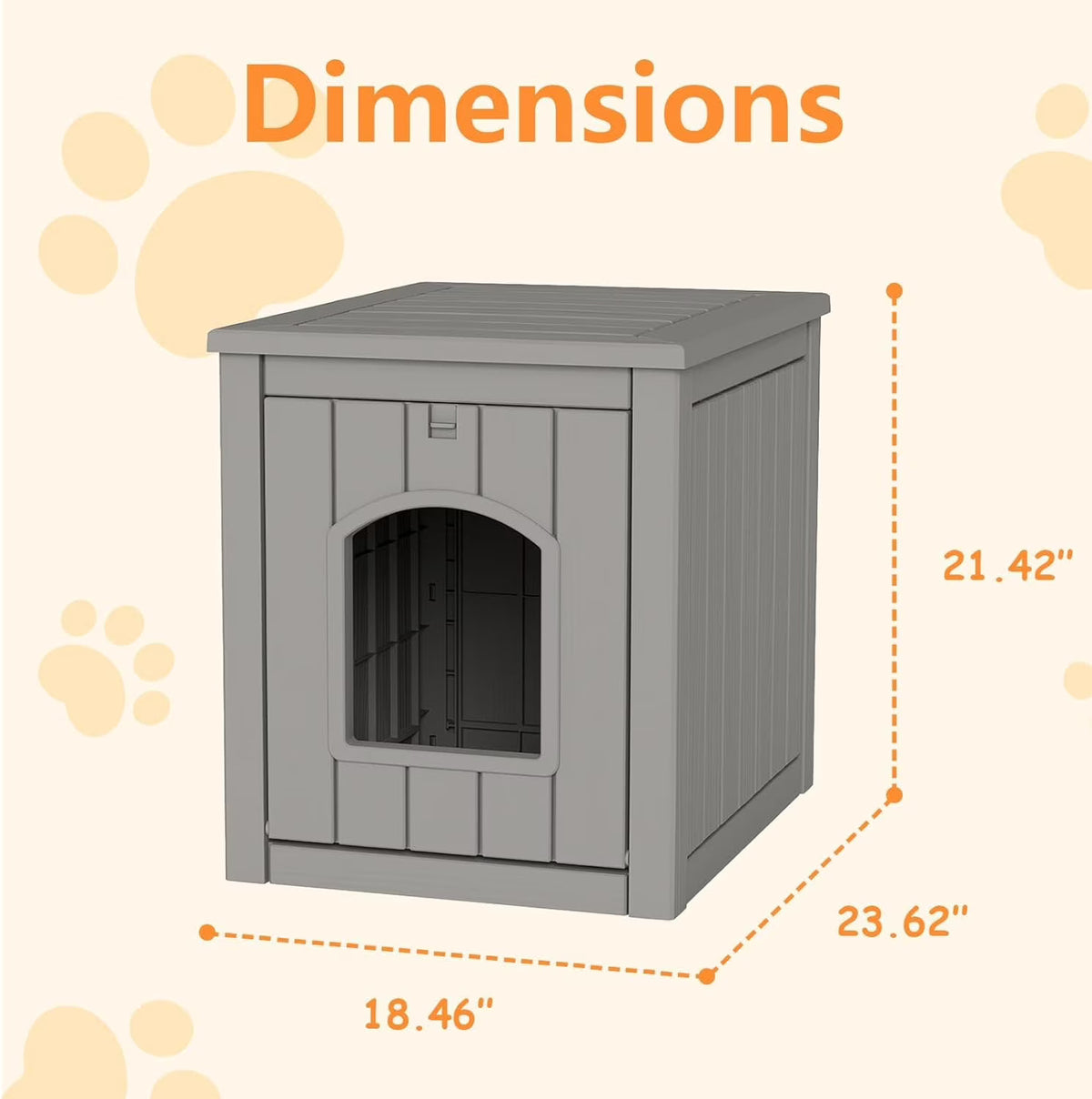Joxxoaa Weatherproof Resin Outdoor Cat House, Insulated Ventilated Shelter for Cats, Kittens & Puppies, Gray.