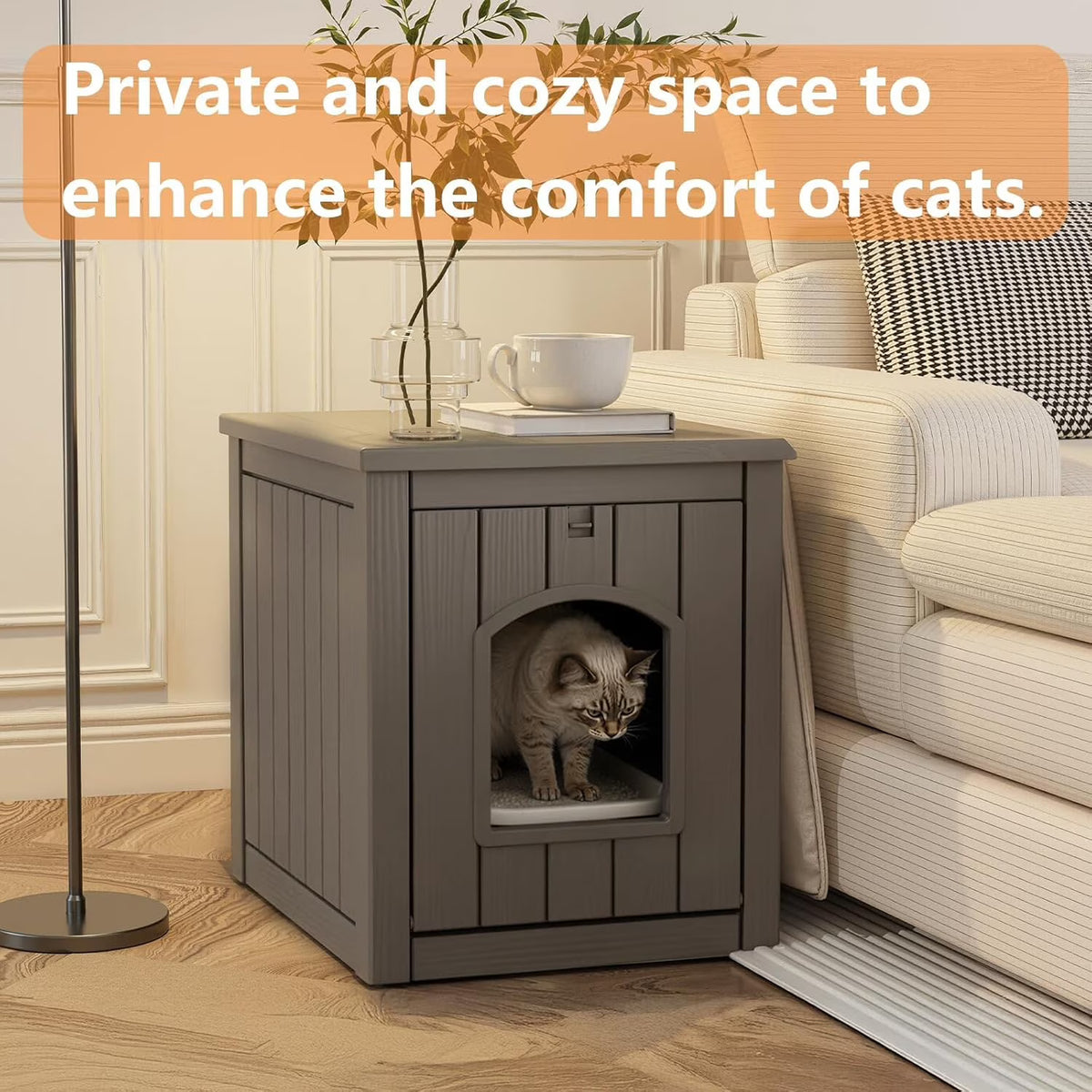 Joxxoaa Weatherproof Resin Outdoor Cat House, Insulated Ventilated Shelter for Cats, Kittens & Puppies, Gray.